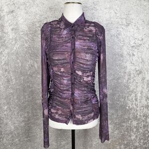 Anthropologie Pilcro Purple Floral Mesh Blouse Whimsigoth Sheer Mesh Top M